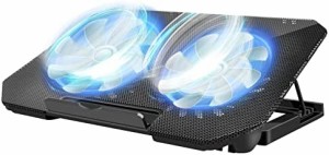 ノートパソコン冷却パッド 冷却台 2つ 冷却ファン 搭載 4段階高度調整可 ノートPCクーラー LEDライト付き スピードスクロールスイッチ付