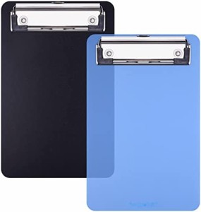 クリップボード A6サイズ Wisdompro メモ帳用 伝票バインダー 書類整理 プラスチック製 ミニサイズ 18 x 12cm 2枚入り ブラック＋ブルー