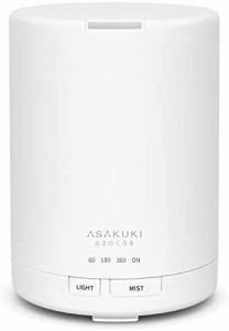 ASAKUKI 加湿器 小型 卓上 アロマディフューザー 超音波式 アロマ対応 タイマー LEDライト7色 空焚き防止 コンパクト お手入れ簡単 300ml