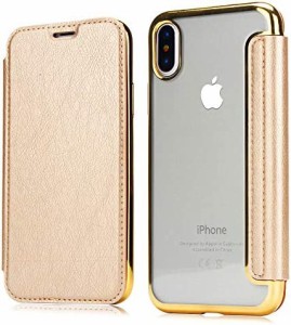 YUYIB iPhone XS 用 ケース iPhone X 用 ケース 手帳型 クリア 高級なPUレザー カード収納 衝撃吸収 ブランド スマホケース iPhoneケース