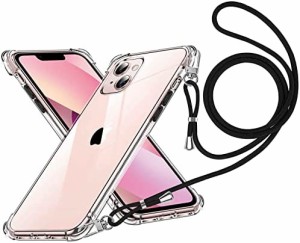 iPhone 13 ケース クリア ネック ショルダー ストラップ付き iPhone 13 スマホケース iPhone13 カバー 耐衝撃 薄型 軽量 TPUスマホ シリ