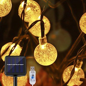 LED ストリングライト イルミネーションライト Fohil ソーラー充電+USB クリスマス 飾りライト 9M 50電球 8種点灯モード 夜間自動点灯 防