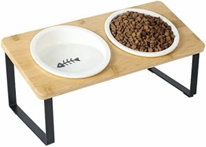 Vicpet 猫 犬 食器 えさ 皿 ペット フード ボウル ネコボウル 竹製 食事台 ごはん皿 ねこ ご飯台 食器スタンド 餌入れ 水飲み 猫 小型犬