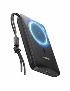 Alfox モバイルバッテリー Magsafe マグネット ワイヤレス充電 10000mAh 大容量 軽量 薄型 【ワイヤレス出力最大15W/3台同時充電/USB-C P