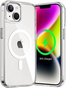JEDirect iPhone 14 6.1インチ用 マグネット ケース MagSafe ワイヤレス充電対応 衝撃吸収 バンパーカバー 傷つけ防止 透明バック (クリ