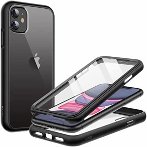 JEDirect iPhone 11 (6.1インチ専用) ケース 液晶保護フィルム内蔵 傷つけ防止 フルボディ 360°全面 保護カバー クリアバック (ブラック