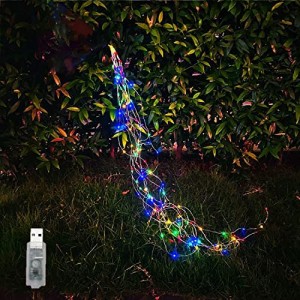 イルミネーションライト クリスマスツリー LEDライト 2m 200球 USB給電 耐熱 防水ワイヤーライト 8種類の点滅モード リモコン付き おしゃ