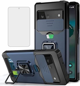 Pixel 6a ケース用, Pixel6a スマホケース + Google Pixel6 a ?化 ガラス フ フィルム 財布型カード収納 横置き機能リング スタンド 耐衝