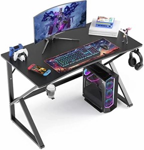 ゲーミングデスク パソコンデスク PCデスク ゲームデスク 学習デスク 幅110cm 奥行60cm 耐荷重80kg ダブル三角形脚 カップホルダーとヘッ