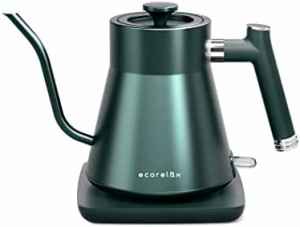 ECORELAX 電気ケトル コーヒーケトル ドリップケトル 100%ステンレス製電気ケトル 湯沸かしケトル 細口 0.8L 小型 軽くてコンパクト 自動