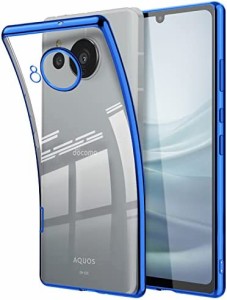 AQUOS sense7 ケース クリア 透明 SH-53C SHG10 カバー スマホケース 薄型 tpu 耐衝撃 ストラップホール スリム ソフト 青 メッキ加工 ア