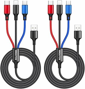 NINGKPOW 3in1 充電ケーブル【1.2M 2本セット】USB ケーブ3A 急速充電 3イン1 充電コード USB Type C ケーブル Micro USB ケーブル Phone