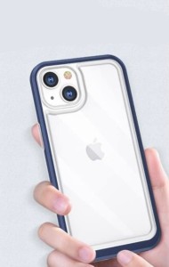 iphone13 pro用 ジャケット型クリアケース ブルー 強化ガラス付き 画面クリーナー付き 412-02-05