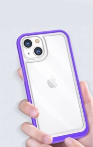 iphone13 mini用ジャケット型クリアケース パープル 強化ガラス付き 画面クリーナー付き 412-04-03