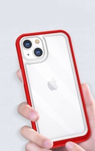 iphone13 mini用ジャケット型クリアケース レッド 強化ガラス付き 画面クリーナー付き 412-04-04