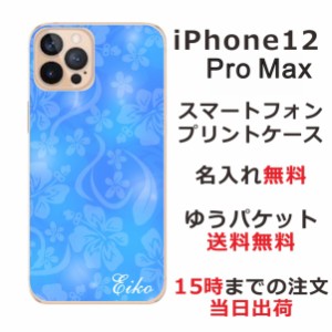iPhone 12proMax  ケース アイフォン12プロマックス カバー らふら 名入れ ハイビスカスブルー