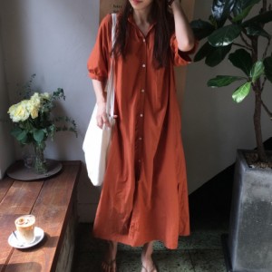 ワンピース レトロ ロングシャツ シャツワンピース ロング丈 レディース ボタン 綺麗めワンピース 通勤服 体型カバー ワンピース 