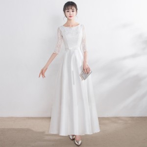 [一部即納] ウェディングドレス 袖あり 花柄 白 ロングドレス 結婚式 二次会 花嫁 ドレス ミディアム丈 ウエストマーク 大きいサイズ 3L 