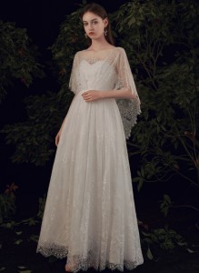 ウェディングドレス 白 結婚式 二次会 花嫁 ドレス マタニティ エンパイアライン ロングドレス 大きいサイズ 小さいサイズ  シースルー  