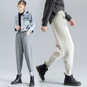 ニットパンツ ニットジョガーパンツ パンツ レディース ボトムス 秋冬 テーパードパンツ レディース 秋冬 ウエストゴム ハイウエスト 黒 