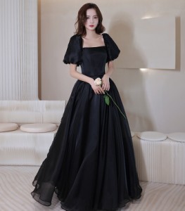 パーティードレス 結婚式 お呼ばれドレス カラードレス 黒 ロングドレス 演奏会 袖あり 半袖 大きいサイズ 3L 小さいサイズ 韓国 ドレス 