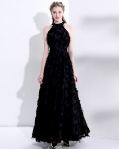 ホルターネックドレス パーティードレス 結婚式 お呼ばれドレス カラードレス 演奏会 ロングドレス 袖なし ノースリーブ 大きいサイズ 黒