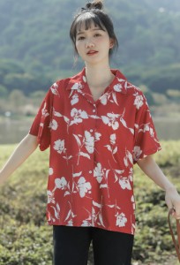 アロハシャツ レディース 柄シャツ レディース 半袖 トップス 春 夏 オープンカラー 開襟シャツ 花柄 シャツ カジュアル リゾート 春夏 