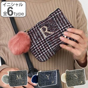 ポーチ Plaid イニシャル フラットポーチ 化粧品 収納 （ コスメ メイク 小物入れ 化粧ポーチ 刺繍 千鳥格子 ファー チャーム 内布付き 