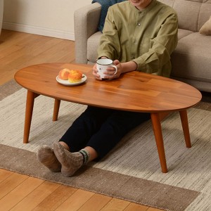 ローテーブル　オーバル型　折れ脚テーブル　アカシア　幅90cm　 （ 送料無料 完成品 天然木 センターテーブル ちゃぶ台 机 テーブル 座