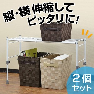 伸縮棚　伸縮スリム整理棚　幅約54〜75cm　高さ約29〜41cm　2個セット （ 収納ラック クローゼット 押入れ収納棚 押入れ 収納 整理棚 押