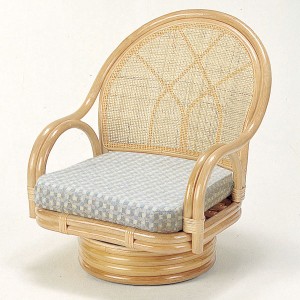 回転座椅子　ラタン　ローチェア　クッション付　籐家具　座面高25cm （ 送料無料 座椅子 椅子 イス いす チェア 軽量 チェアー ミドルチ