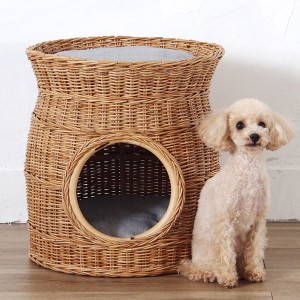 籐　ペットハウス　クッション付　丸型　ラタン製　Natural rattan　直径40cm （ 送料無料 ペットベッド ペット専用 猫用 犬用 猫ちぐら 