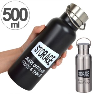 水筒　500ml　ステンレスボトル　STORAGE　直飲み水筒 （ ステンレス製 直飲み デザインボトル すいとう ロゴデザイン 持ち手付き ）