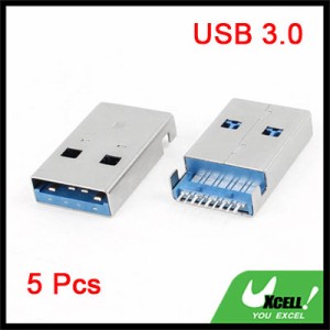 uxcell USB 3.0(Aタイプ)オスジャックプラグ USB3.0ソケット シールド 180度 9ピン 5個入り