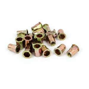 uxcell　リベットナット　メタル製　ブロンズトーン　フラットヘッダ　6x15mm　20個入り　