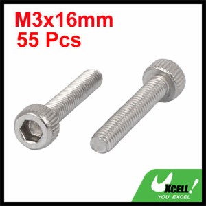 uxcell M3x16mm 六角穴付ボルト ステンレス全ネジ ヘッド キャップスクリュー 304ステンレススチール18-8 55個入り