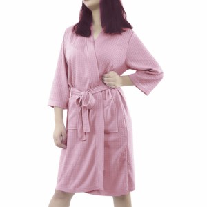 uxcell　バスローブ　レディース　浴衣式　トルココットン　軽量　ワッフル着物　ショートローブ　女性用　春　夏　ピンク　XL