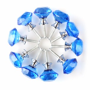 uxcell つまみ クリスタルガラス ハンドル 引き出し取っ手 キャビネットハンドル 家庭装飾 ダイヤモンド形 ブルー 30mm 10個セット