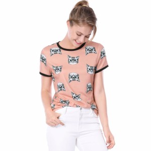 Allegra K トップス Tシャツ 猫 半袖 ティー シャツ 可愛い カジュアル 夏 レディース ピンク S