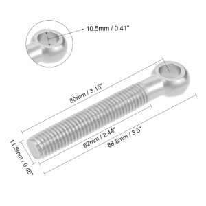 uxcell アイボルト マシンアイボルト スイングアイボルト M12x80mm 304ステンレススチール 10個入り