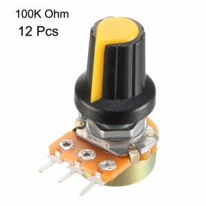 uxcell ポテンショメータ 100K Ohm 可変抵抗器 シングルターン 回転式 カーボン フィルム テーパ ノブ付き 12個入り