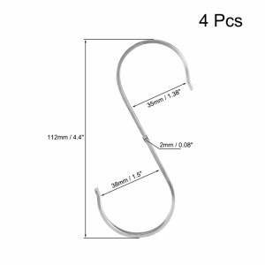 uxcell Sフック S字フックハンガー キッチン バスルーム ベッドルーム 収納 ルーム オフィス 屋外用 メタル 多用途 ステンレス鋼 112mm 4