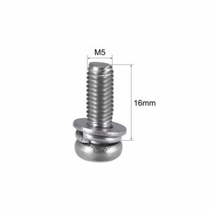 uxcell パンヘッド機械ネジ M5x16mm ステンレス鋼 十字穴 スプリング平座金 5個入り