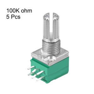 uxcell 炭素被膜ポテンショメータ 可変抵抗器 ダブルロータリー RV097NS 100KΩ 5個入り