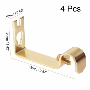 uxcell カーテンロッドブラケット?73 x 36 x 16mm?アイアンシングルホルダーサポート?16mmドレープロッド用?ゴールドトーン?4個