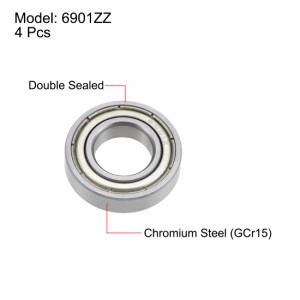 uxcell 6901ZZ深溝玉軸受 Z2 12mm x 24mm x 6mm 二重シールド クロム鋼 4個