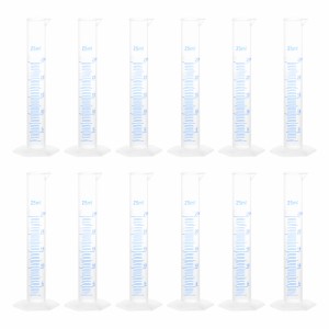 uxcell　プラスチックメスシリンダー　25mlメスシリンダー　科学試験管ビーカー　両面メートル法　クリア六角ベース　ラボホーム用　12個