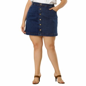 Agnes　Orinda　ジーンズ　aラインスカート　プラスサイズ　デニムスカート　ミニ　ボタンレディース　ブルー　XL