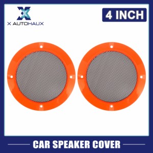 X　AUTOHAUX　カーオーディオスピーカーカバー　165mm　メッシュサブウーファーグリルホーン　光沢ガードプロテクター　オレンジ　2個