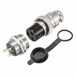 uxcell　航空コネクタセット　20mm　3　端子　7A　250V　GX20　防水　オスメスコネクタ継手　プラグカバー付き　2セット